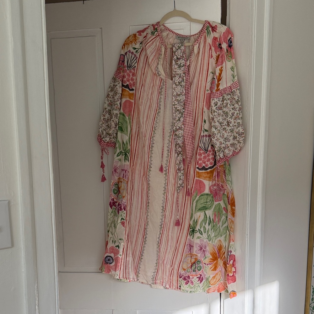 D’ascoli Floral Patchwork Boho Tunic Dress in Pink & Cream small